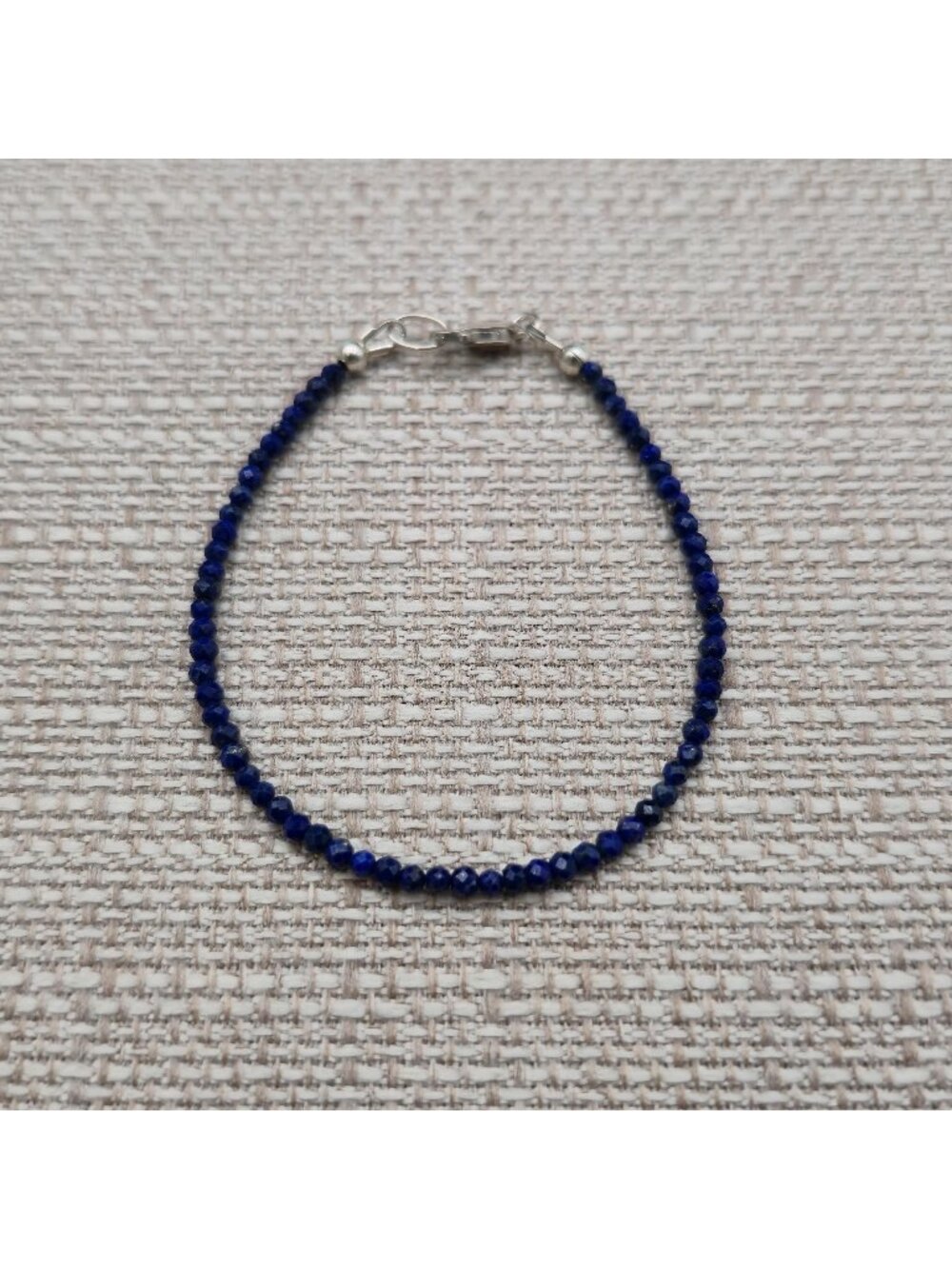 6.5 Inch Sterling Silver Dainty Blue Lapis Lazuli Faceted Bead Bracelet A8467
